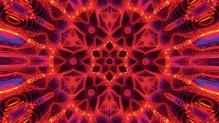 Poster - Seamless pattern with symmetrical design in red tones. Abstract kaleidoscopic geometric pattern. Hypnotic background. Abstract vector illustration.
