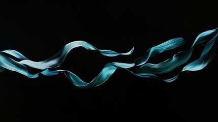 Poster - Ethereal Blue Ribbons on Dark Background Creating a Moody and Delicate Composition