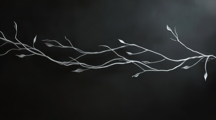 Poster - Delicate Branches in Dark and Moody Composition with Ethereal Leaves and Subtle Textures