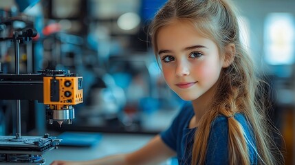 Aufkleber - young girl experimenting with 3d printing in school lab fostering creativity and innovation through 