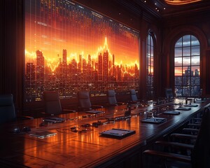 Poster - Holographic Corporate Boardroom with Rising Liability Graph Illustrating Business Risk Management