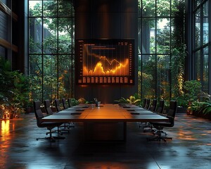 Poster - Corporate Boardroom with Holographic Liability Graph Illustrating Business Risks and the Need for Careful Management