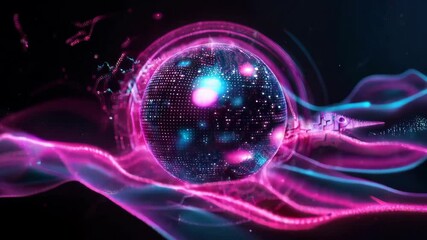 Wall Mural - Abstract globe spinning with futuristic neon light trails flowing around. Perfect for any project that needs a futuristic, technological, and abstract feel