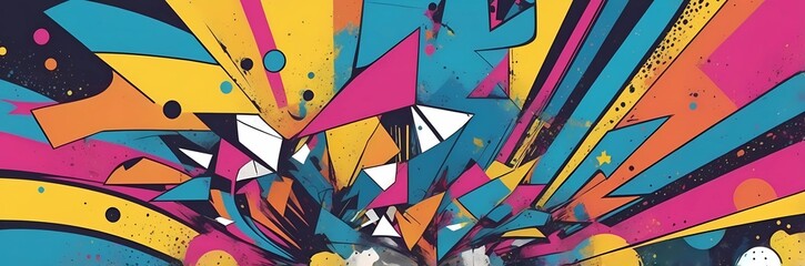 Wall Mural - Wide abstract colorful art paint retro 90s background wallpaper with artistic shapes	