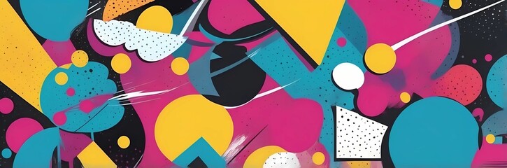 Wall Mural - Wide abstract colorful art paint retro 90s background wallpaper with artistic shapes	