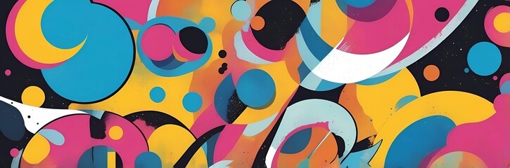 Wall Mural - Wide abstract colorful art paint retro 90s background wallpaper with artistic shapes	