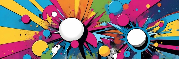 Wall Mural - Wide abstract colorful art paint retro 90s background wallpaper with artistic shapes	