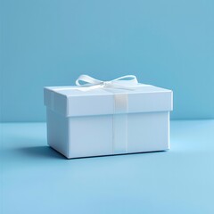 Poster - A simple and elegant image of a plain white gift box placed in the center of a light blue background.