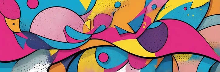 Wall Mural - Wide abstract colorful art paint retro 90s background wallpaper with artistic shapes	