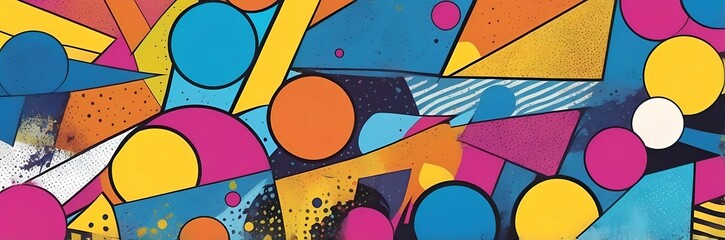 Wall Mural - Wide abstract colorful art paint retro 90s background wallpaper with artistic shapes	