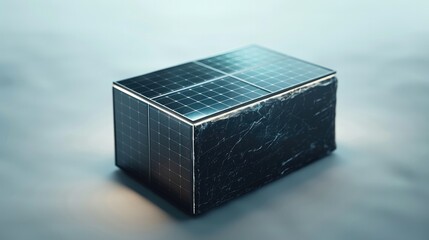 Aufkleber - A black rectangular prism with a sense of virtual future technology, composed of light, covered with solar panels on the surface, and a white background.