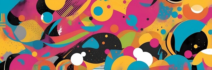 Wall Mural - Wide abstract colorful art paint retro 90s background wallpaper with artistic shapes	