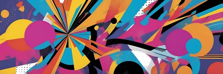 Wall Mural - Wide abstract colorful art paint retro 90s background wallpaper with artistic shapes	