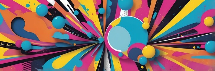 Wall Mural - Wide abstract colorful art paint retro 90s background wallpaper with artistic shapes	