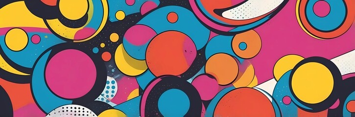 Wall Mural - Wide abstract colorful art paint retro 90s background wallpaper with artistic shapes	