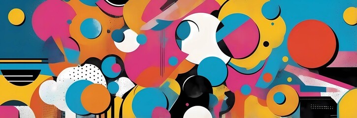 Wall Mural - Wide abstract colorful art paint retro 90s background wallpaper with artistic shapes	