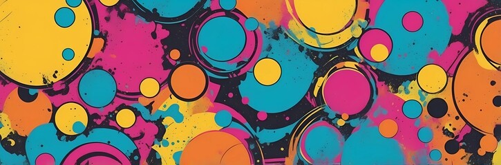 Wall Mural - Wide abstract colorful art paint retro 90s background wallpaper with artistic shapes	