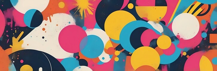 Wall Mural - Wide abstract colorful art paint retro 90s background wallpaper with artistic shapes	