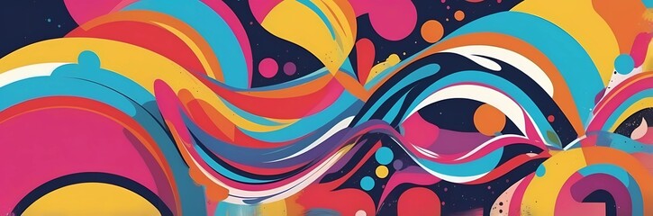 Wall Mural - Wide abstract colorful art paint retro 90s background wallpaper with artistic shapes	