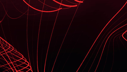 Poster - Dynamic wave of glowing particles. Abstract dotted lines on dark background. Chaotic colored lines. Motion effect. Vector illustration