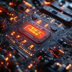 Poster - futuristic digital bank account interface showing zero balance with flashing red warnings economic c