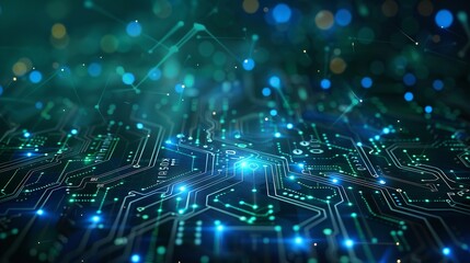 Poster - Abstract futuristic of green digital circuit board and processor computer, generative AI