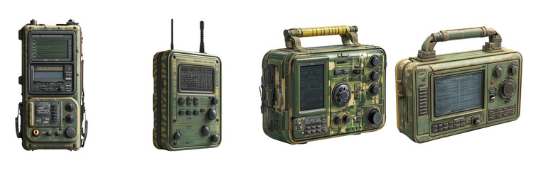military radio equipment on transparent background
