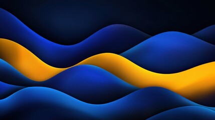 Poster - Elegant Dynamic Waves in Dark Grainy Background with Smooth Blue and Yellow Gradients