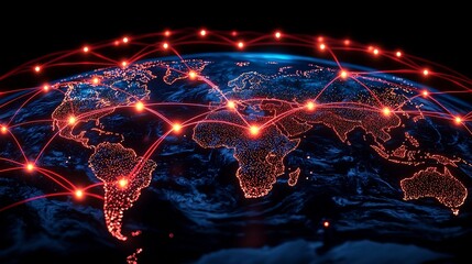 Poster - glowing global network graph connecting data and information across borders