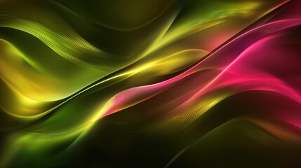 Poster - Elegant Dark Dynamic Background with Grainy Texture and Vibrant Flowing Lines in Shades of Green and Pink