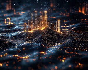 Poster - Glowing Skyscraper Graph Visualizing Urban Growth and Development Trends