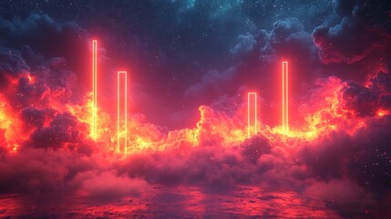 Poster - Glowing Bar Graph Reaching Into Futuristic Cloudy Sky Symbolizing Limitless Potential in Economy