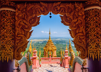 Wall Mural - The most beautiful Viewpoint Wat Phra That Doi Phra Chan,Buddhist temple in Lampang, Thailand 