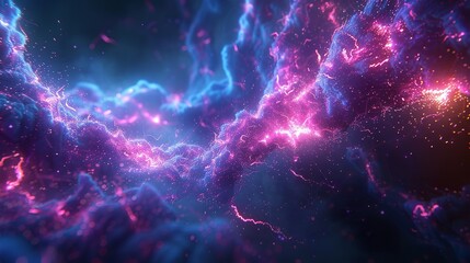 Wall Mural - This photo depicts a striking abstract image of a blue and purple background illuminated by multiple lightning strikes