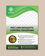 Poster - Pest and mosquito control Service Flyer Template, Professional brochure with space for photo. green gradient element on vertical layout with white background. guaranteed bedge as element.