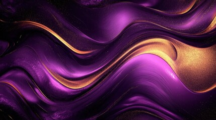 Poster - Elegant Dynamic Dark Grainy Background with Flowing Purple and Gold Waves