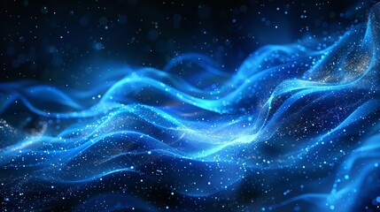 Leinwandbilder - Abstract blue digital waves and dots on a blue technology background.