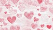 © Chaikit - horizontal heart border pattern, hand-drawn chalk texture, pink red romantic doodles, varied heart shapes, crayon scribble effect, white background, decorative love symbols, valentines style