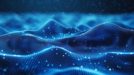 Leinwandbilder - Abstract blue digital waves and dots on a blue technology background.