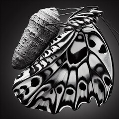 Sticker - 39 Black and White Butterfly Chrysalis A close up black and whit