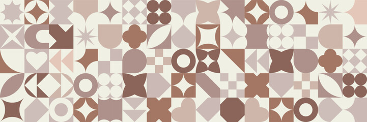 Aufkleber - Mocha Mousse color background 2025 Year. Seamless coffee color pattern in Geometric style. Brown abstract shapes background in swiss style. Vector illustration