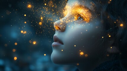 Poster - Student Gazing Through Glowing Telescope Unlocking Cosmic Wonders and Educational Enlightenment