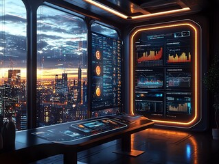 Poster - futuristic ai powered marketing boardroom with holographic data visualizations for optimized custome