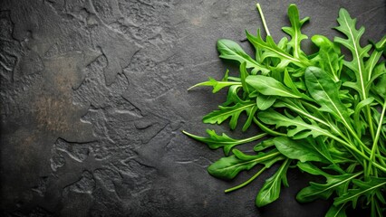 Wall Mural - Fresh arugula leaves arranged in a top view, arugula, green, salad, vegetable, organic, fresh, healthy, food, ingredient, herb