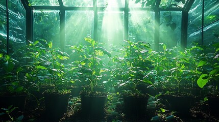 Poster - Futuristic Greenhouse with Glowing Bio Engineered Plants Symbolizing Synthetic Biology s Role in Sustainable Agriculture