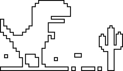 Poster - no internet connection pixel dinosaur offline art bad connection outline vector illustration compute