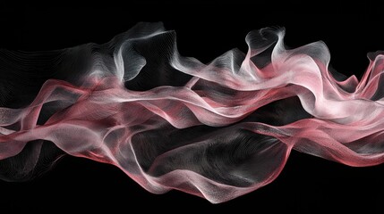 Poster - Surreal Ethereal Wisps on Black Background with Soft Flowing Textures in Shades of Red and White