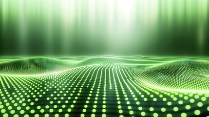 Poster - Green background with a network grid and dots, a technology concept, vector illustration, detailed, 3D render, gradient green background.
