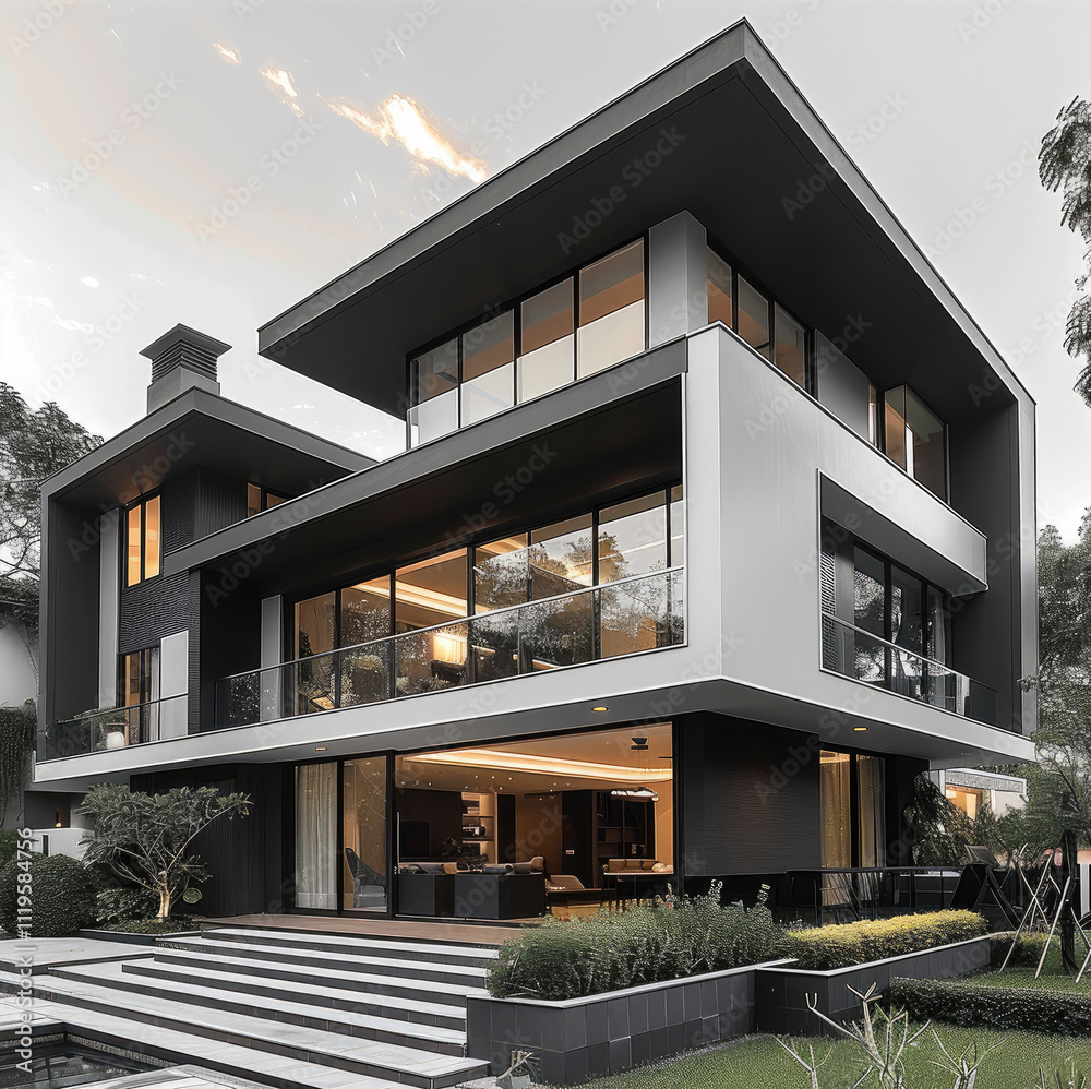 A modern and energy zero multiplex house with 3 floors and cladding ...