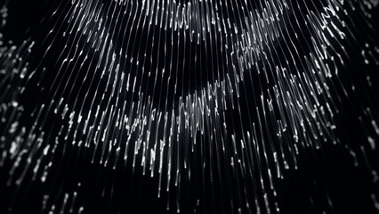 Poster - Futuristic point wave of particles. Visualization of sound waves. Dark background. Technology or science banner. Abstract digital 3D wave. Vector illustration.